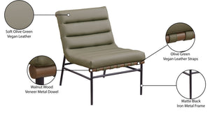 Meridian Furniture Burke Channel Tufted Vegan Leather Accent Chair with Stylish Base for Modern Living Room Seating Olive 416Olive