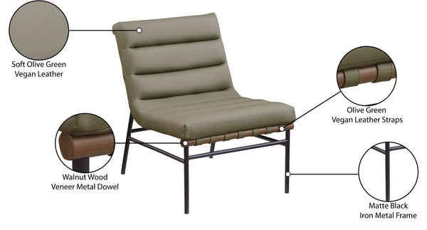 Meridian Furniture Burke Channel Tufted Vegan Leather Accent Chair with Stylish Base for Modern Living Room Seating Olive 416Olive