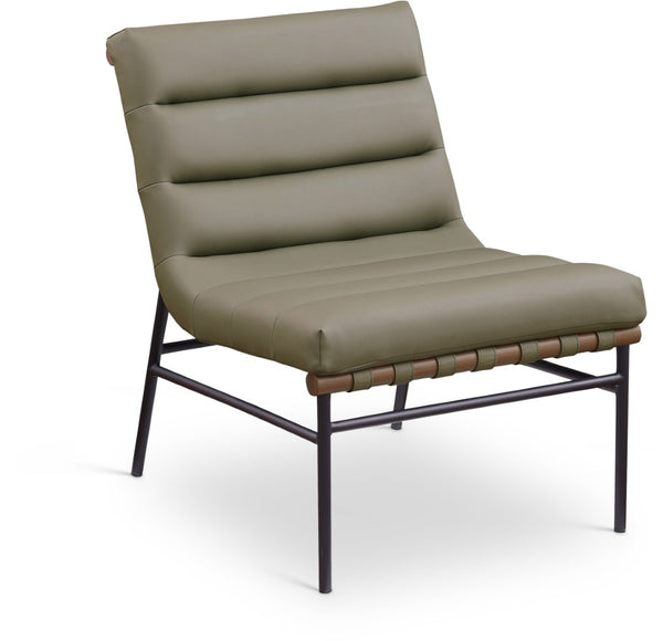 Meridian Furniture Burke Channel Tufted Vegan Leather Accent Chair with Stylish Base for Modern Living Room Seating Olive 416Olive