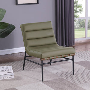 Meridian Furniture Burke Channel Tufted Vegan Leather Accent Chair with Stylish Base for Modern Living Room Seating Olive 416Olive