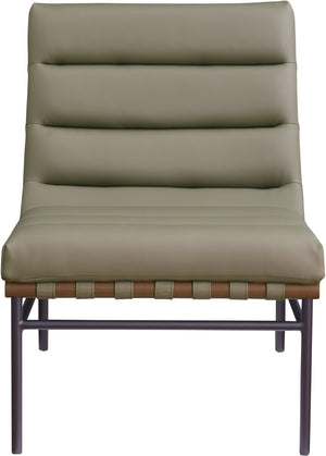 Meridian Furniture Burke Channel Tufted Vegan Leather Accent Chair with Stylish Base for Modern Living Room Seating Olive 416Olive