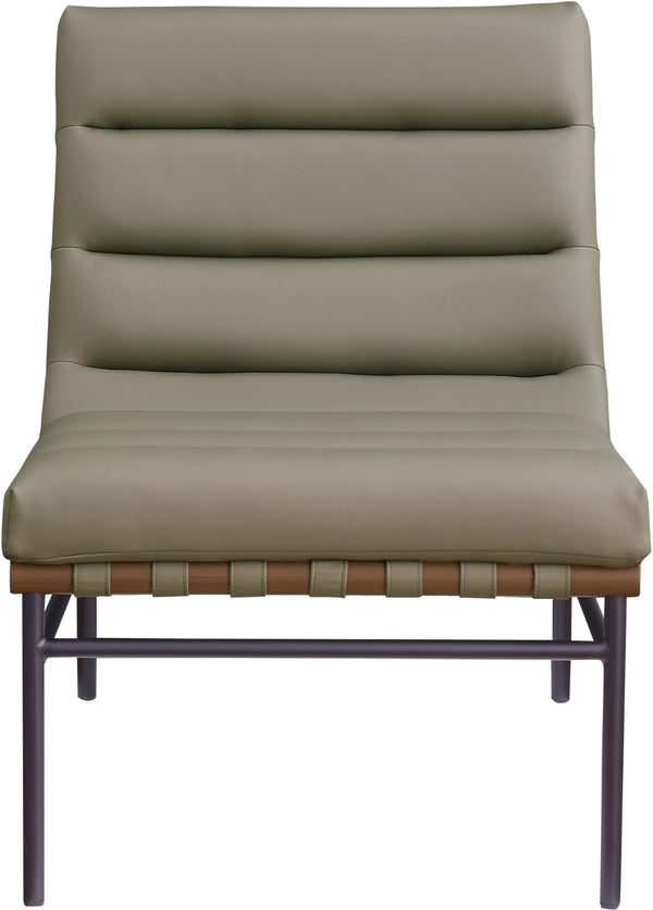 Meridian Furniture Burke Channel Tufted Vegan Leather Accent Chair with Stylish Base for Modern Living Room Seating Olive 416Olive