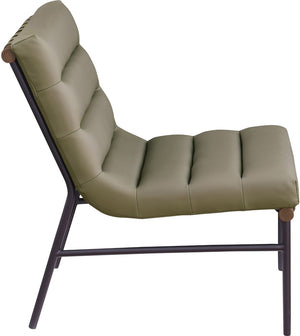 Meridian Furniture Burke Channel Tufted Vegan Leather Accent Chair with Stylish Base for Modern Living Room Seating Olive 416Olive