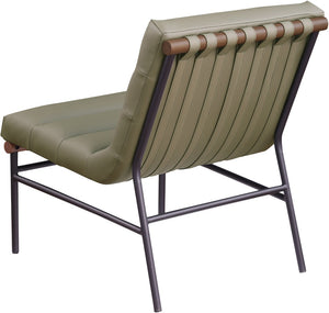 Meridian Furniture Burke Channel Tufted Vegan Leather Accent Chair with Stylish Base for Modern Living Room Seating Olive 416Olive