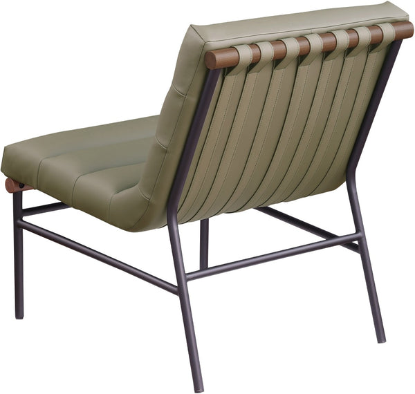 Meridian Furniture Burke Channel Tufted Vegan Leather Accent Chair with Stylish Base for Modern Living Room Seating Olive 416Olive