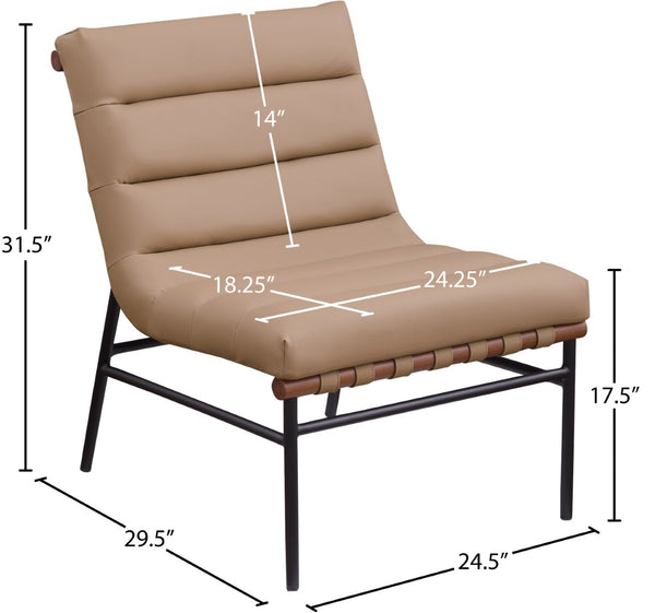Meridian Furniture Burke Channel Tufted Vegan Leather Accent Chair with Stylish Base for Modern Living Room Seating Tan 416Tan