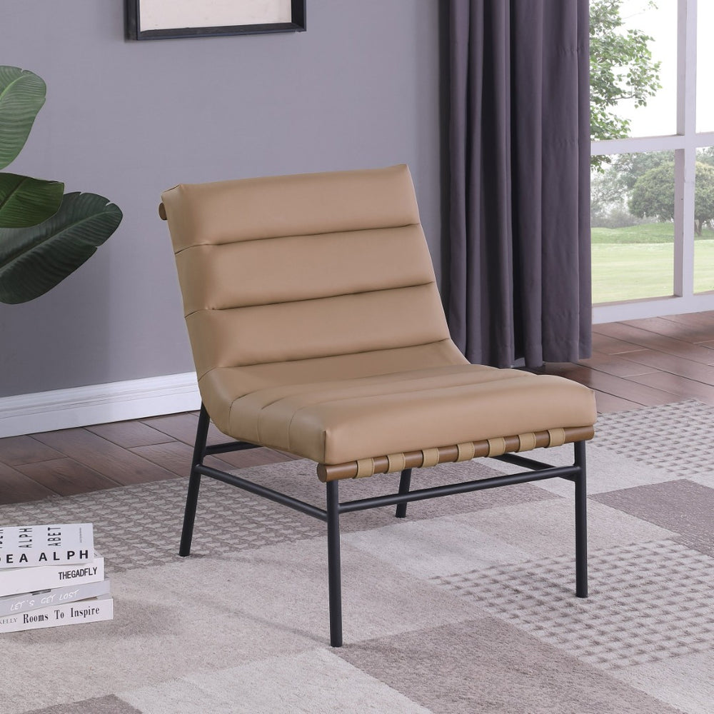Meridian Furniture Burke Channel Tufted Vegan Leather Accent Chair with Stylish Base for Modern Living Room Seating Tan 416Tan