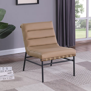 Meridian Furniture Burke Channel Tufted Vegan Leather Accent Chair with Stylish Base for Modern Living Room Seating Tan 416Tan
