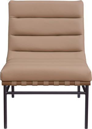 Meridian Furniture Burke Channel Tufted Vegan Leather Accent Chair with Stylish Base for Modern Living Room Seating Tan 416Tan