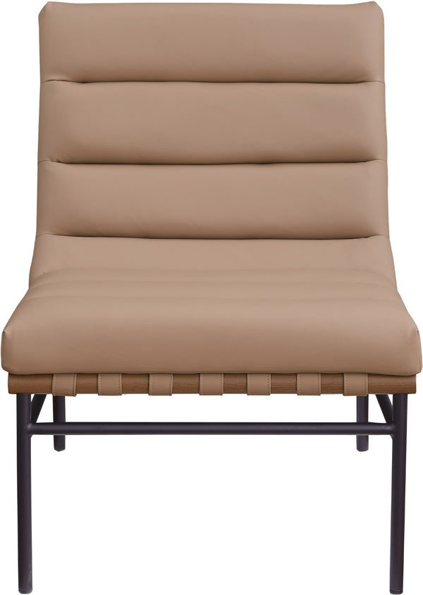 Meridian Furniture Burke Channel Tufted Vegan Leather Accent Chair with Stylish Base for Modern Living Room Seating Tan 416Tan