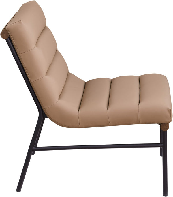 Meridian Furniture Burke Channel Tufted Vegan Leather Accent Chair with Stylish Base for Modern Living Room Seating Tan 416Tan