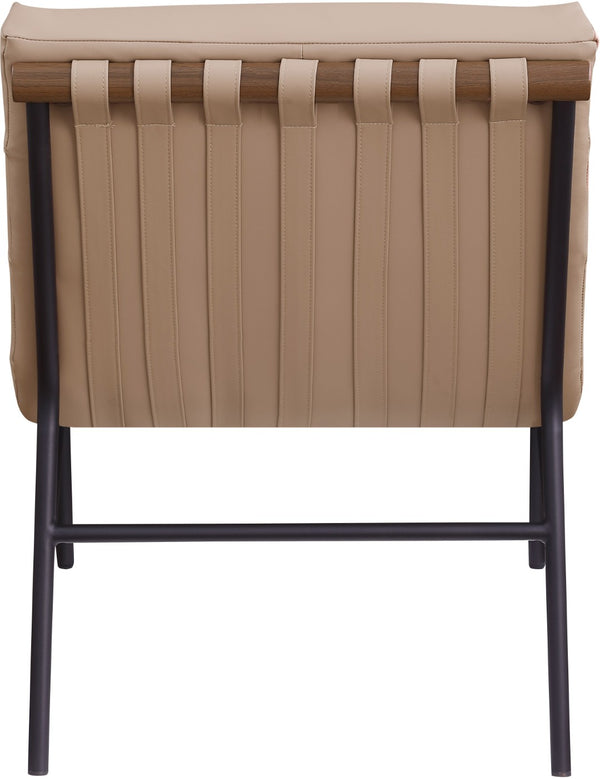 Meridian Furniture Burke Channel Tufted Vegan Leather Accent Chair with Stylish Base for Modern Living Room Seating Tan 416Tan