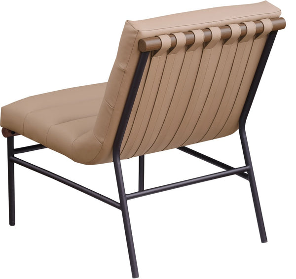 Meridian Furniture Burke Channel Tufted Vegan Leather Accent Chair with Stylish Base for Modern Living Room Seating Tan 416Tan