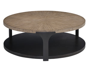 Lexington Kenya Round Cocktail Table - Contemporary Design With Radial Veneer, Metal Supports & Warm Taupe Finish Senegal  416-943
