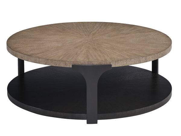 Lexington Kenya Round Cocktail Table - Contemporary Design With Radial Veneer, Metal Supports & Warm Taupe Finish Senegal  416-943