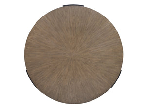 Lexington Kenya Round Cocktail Table - Contemporary Design With Radial Veneer, Metal Supports & Warm Taupe Finish Senegal  416-943