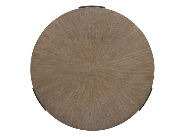 Lexington Kenya Round Cocktail Table - Contemporary Design With Radial Veneer, Metal Supports & Warm Taupe Finish Senegal  416-943
