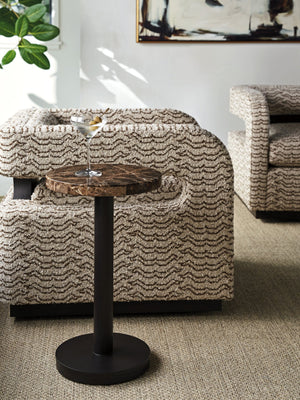 Lexington Kampala Round Accent Table - Elegant Dark Emperador Marble Top With Stylish Metal Pedestal Base Senegal  416-950