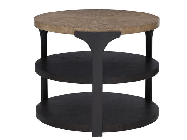 Lexington Kenya End Table With Radial Matched Veneer Top And Dark Tunis Shelves For Contemporary Living Spaces Senegal  416-953