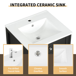English Elm 20" Modern Bathroom Vanity With Soft-Close Door, Adjustable Shelf, Ceramic Sink, Compact Storage Solution N725P351848B