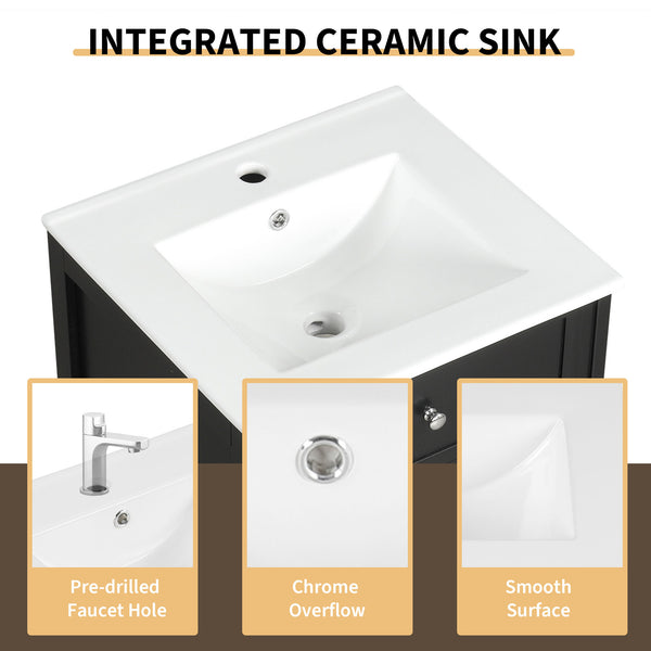 English Elm 20" Modern Bathroom Vanity With Soft-Close Door, Adjustable Shelf, Ceramic Sink, Compact Storage Solution N725P351848B