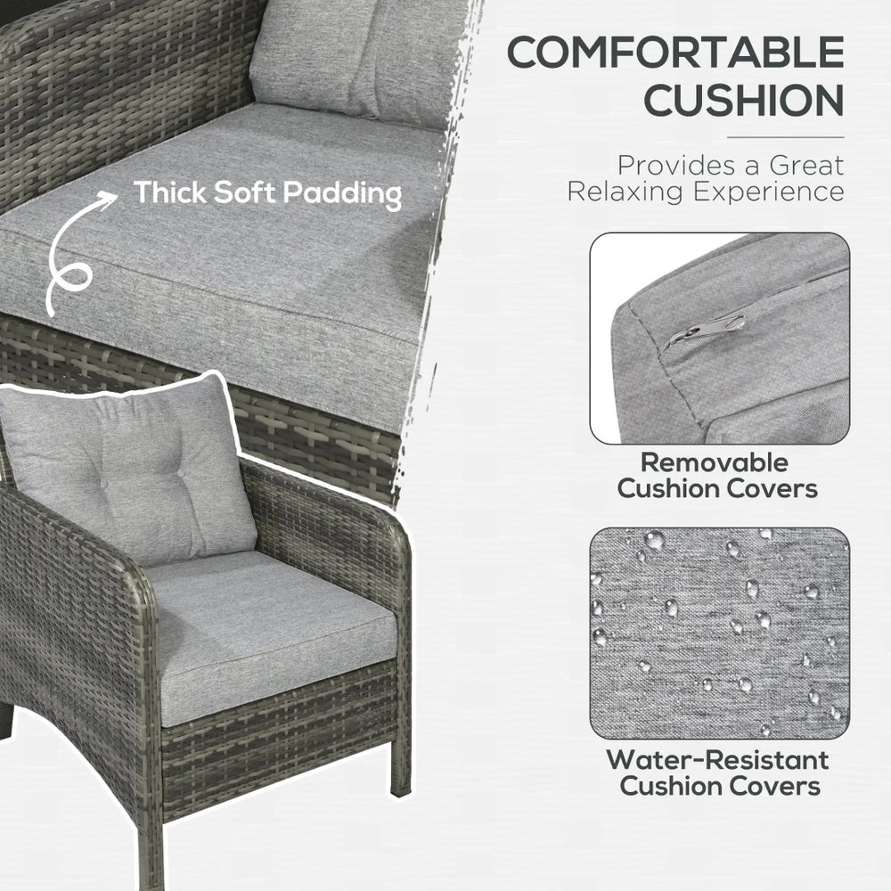 English Elm 5 Piece Pe Wicker Patio Lounge Set with Armchairs Ottomans and Glass Coffee Table T3971S00235