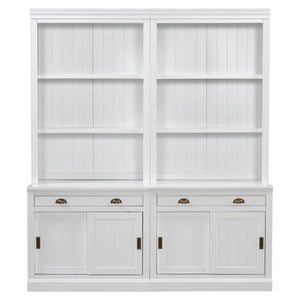 English Elm 83.4"Tall White Bookshelf Suite With Led Lighting, Sliding Doors & Drawers For Stylish Storage Solutions N751S059620K