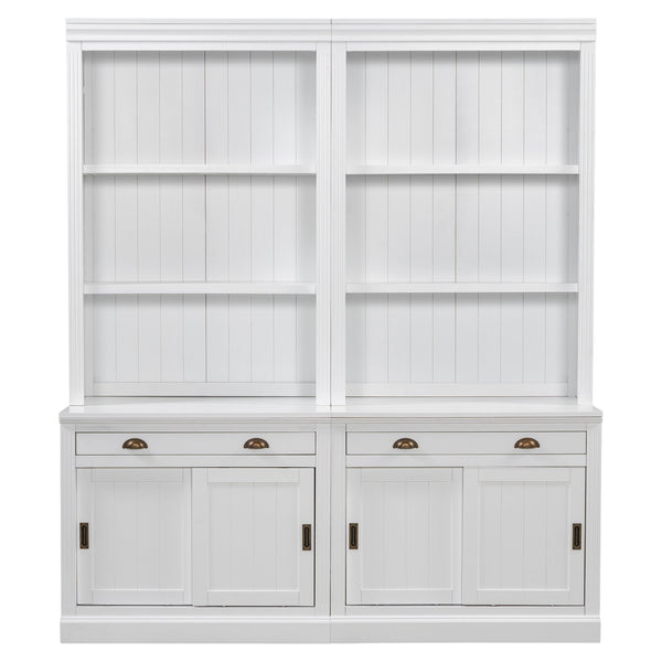 English Elm 83.4"Tall White Bookshelf Suite With Led Lighting, Sliding Doors & Drawers For Stylish Storage Solutions N751S059620K