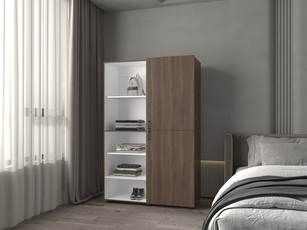 English Elm Tunica Modern Milan & White Armoire — Beige Multi Engineered Wood Wardrobe with Metal Hanging Rod, Durable Design B092S00290