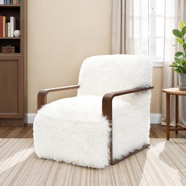 English Elm Contemporary Sculpted Barrel-Back Arm Chair with Smooth Casters, Neutral Textured Upholstery, Stylish Accent Seating White 29 L x 36 W x 33 H B2741P401377