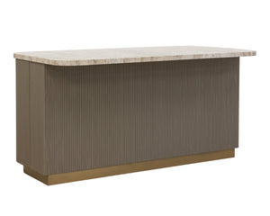 Sunpan CATALDI Kitchen Island with Marble Top & Taupe Faux Leather – Elegant Versatile Prep & Workspace 112291