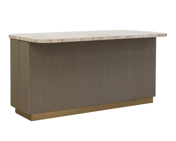 Sunpan CATALDI Kitchen Island with Marble Top & Taupe Faux Leather – Elegant Versatile Prep & Workspace 112291