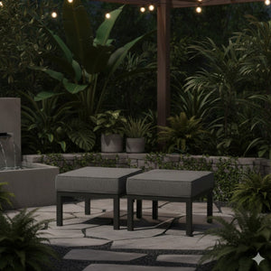 English Elm Set of 2 Powder-coated Aluminum Outdoor Ottomans with Uv-resistant Cushions Dark Gray B082P454986