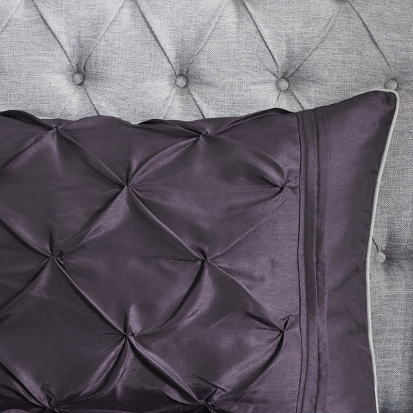 English Elm 7-piece Queen Tufted Pleated Comforter Set with Shams Bed Skirt Decorative Pillows Plum B035P463174