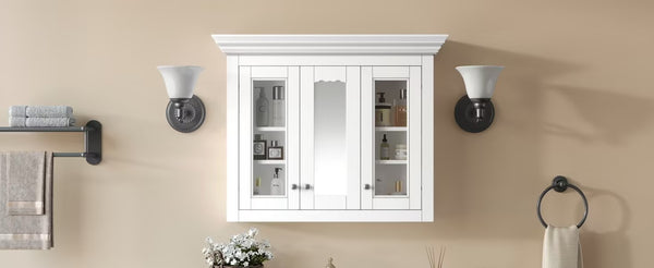 English Elm 35" Bathroom Medicine Cabinet with Mirror — 5 Adjustable Shelves, Wall-Mounted Storage, Modern White Elegance N710P264306K