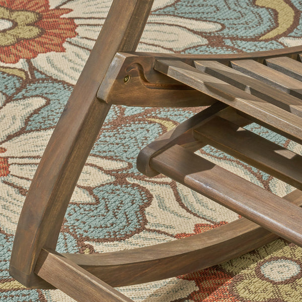 English Elm Christopher Knight Home® - Outdoor Acacia Wood Rocking Chair with Retractable Footrest, Durable Weather-Resistant Porch Patio Seating Comfortably Grey 63337.00GRY