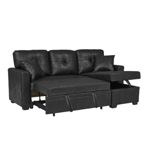 English Elm Sleeper Sectional Sofa with Storage Chaise Tufted Black Fabric L-shaped Living Room W5568S00037
