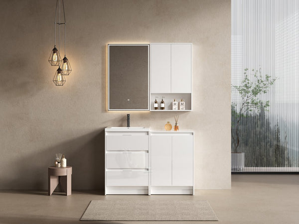 English Elm 48" Modern Freestanding Bathroom Vanity Set With Resin Sink, Soft-Close Drawers & Storage Cabinets W999S00435