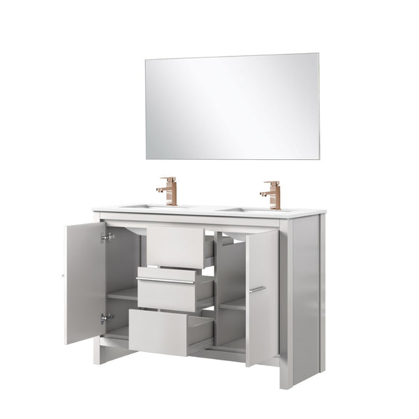 English Elm White Double Bath Vanity Set With Cultured Marble Top, Rose Gold Faucet & 43" Mirror For Elegance B2731S01720-GIGA
