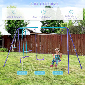 English Elm Outsunny Heavy Duty Metal A-frame Swing Set with Glider and Two Adjustable Seats W2225P200834
