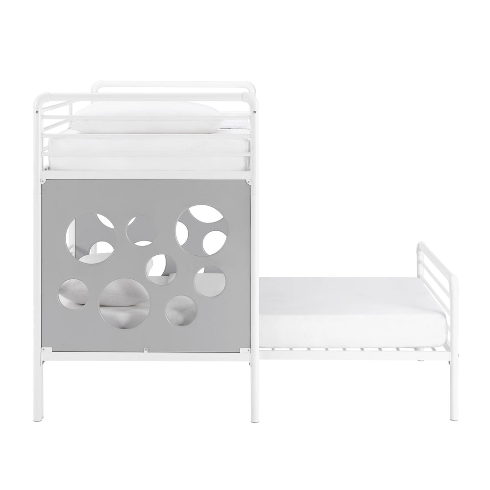 Devan Modern L-Shape Twin Bunk Bed with Fun Cutouts - Space-Saving Design in White & Cool Grey