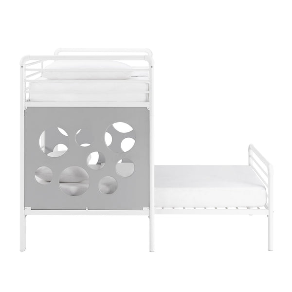 Devan Modern L-Shape Twin Bunk Bed with Fun Cutouts - Space-Saving Design in White & Cool Grey