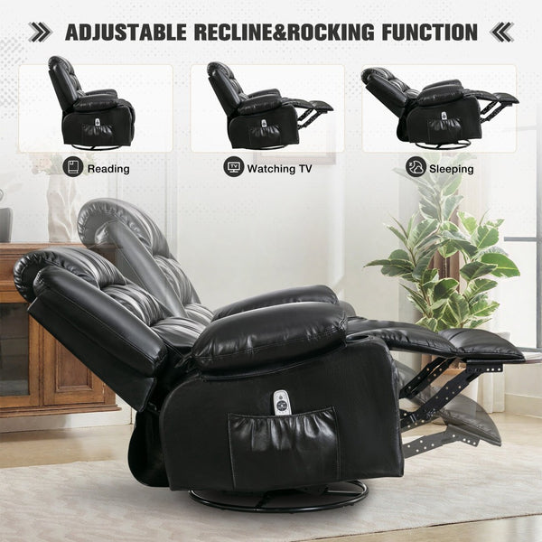 English Elm Massage Swivel Rocker Recliner with Heat Lumbar Relief and Usb Port for Living Room W1521P476713