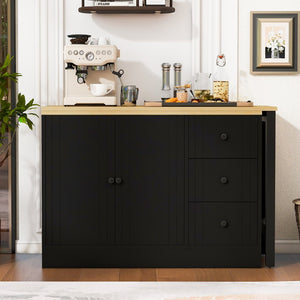 English Elm U_style Extendable Wooden Sideboard with 3 Drawers and 2 Doors for Entryway Living Room N711P334768O