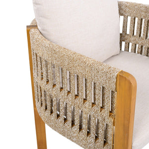 English Elm Acacia Wood Outdoor Dining Chair Set with Rope Arms and Waterproof Cushions N779P279983M