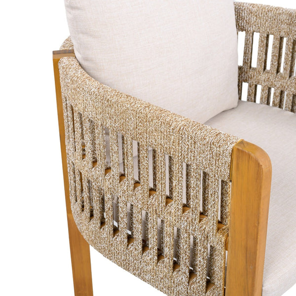 English Elm Acacia Wood Outdoor Dining Chair Set with Rope Arms and Waterproof Cushions N779P279983M