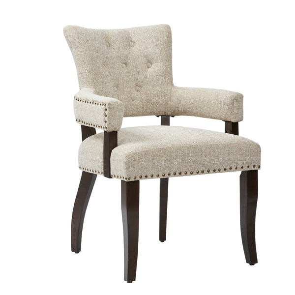 JLA Home INK+IVY - Dining Cream Upholstered Arm Chairs Set of 2 with Button-Tufted Backs, Brass Nailhead Trim, Dark Legs IIF20-0057