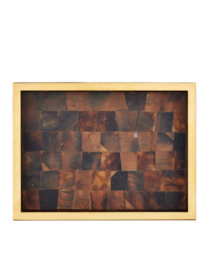 Currey & Company Casey Mother Of Pearl Tray Set - Elegant Decorative Trays With Gold Accents For Timeless Sophistication Brown Pen Shell ,Stainless Steel ,Wood 1200-1022-currey-company