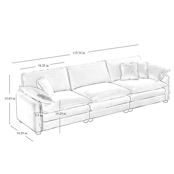 English Elm 3 Piece Oversized Sectional Sofa Set In Tan Corduroy - Comfortable Modular Design For Any Space W714S00707