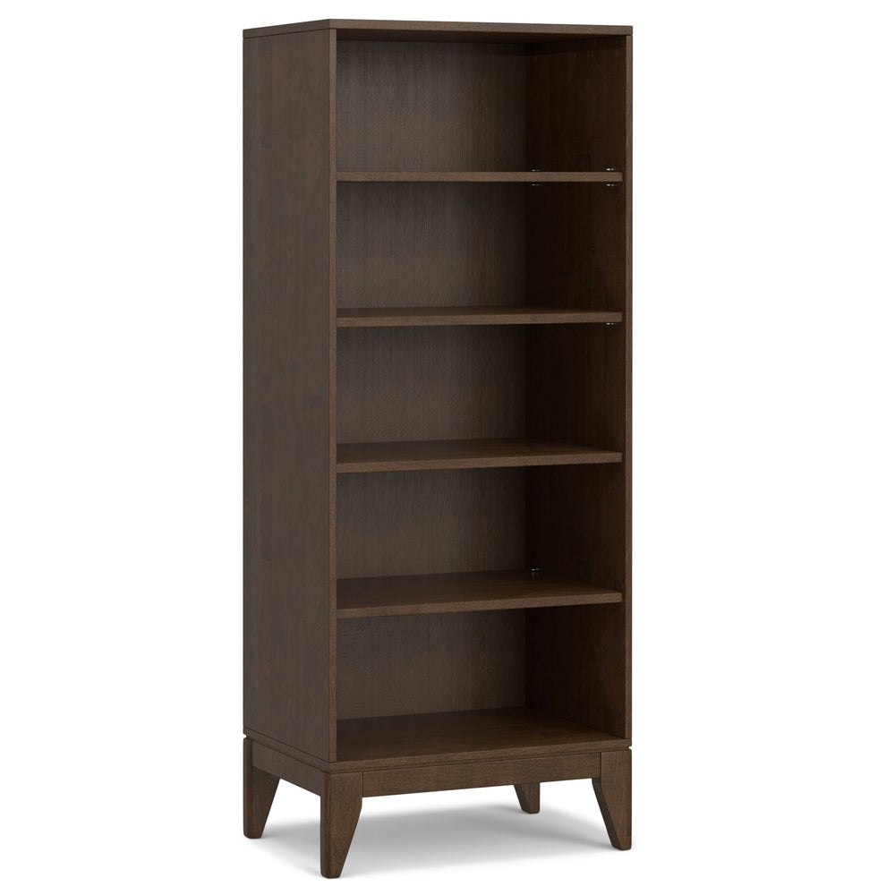 English Elm Harper Mid-Century 5-Shelf Bookcase in Walnut Brown – Solid Rubberwood, 4 Adjustable Shelves, 66" B136P238604
